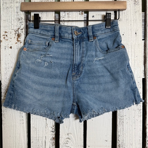 American Eagle High Waist Cut Off Distressed Jean Shorts Raw Hem Size 0 Grunge - Picture 1 of 11